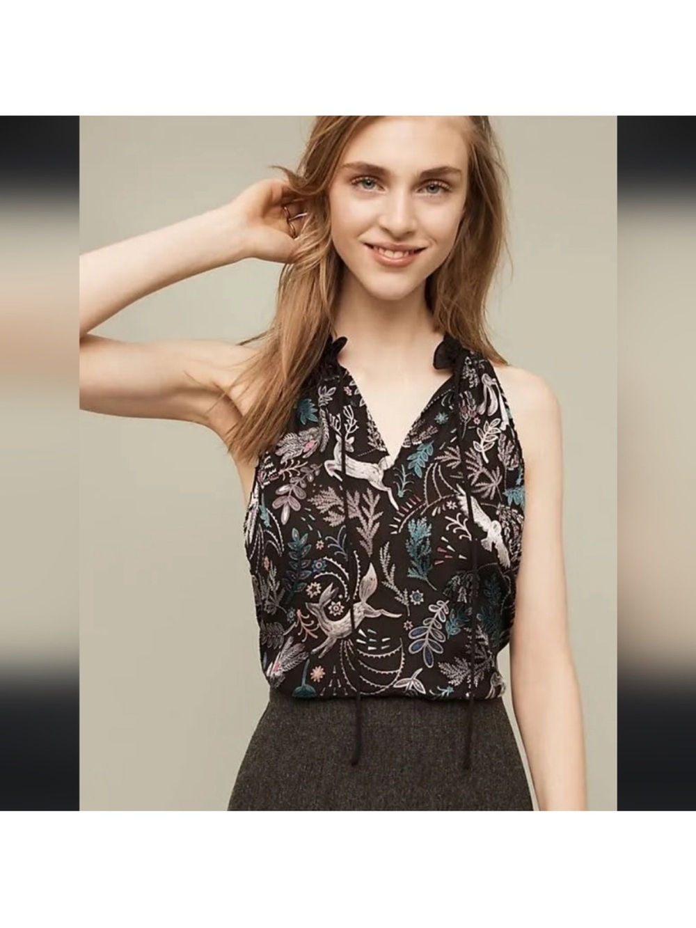 Anthropologie Floreat Fabled Woodland Tank Top Burnout Velvet Size Small